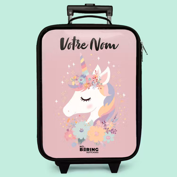 Valise enfant avec nom - Licorne - Rose - Fleurs — 3