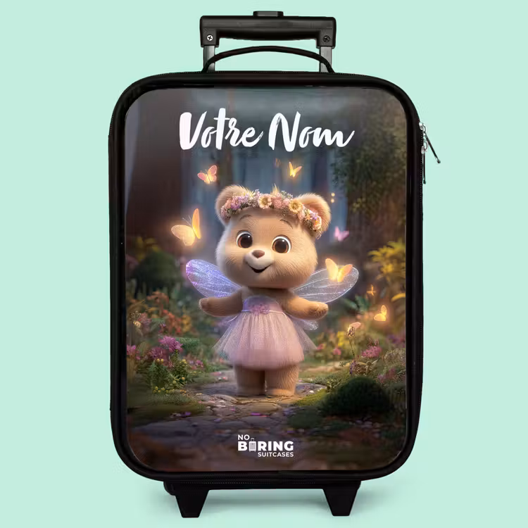 Valise enfant avec nom - Ours - Papillons - Forêt - Fée — 3