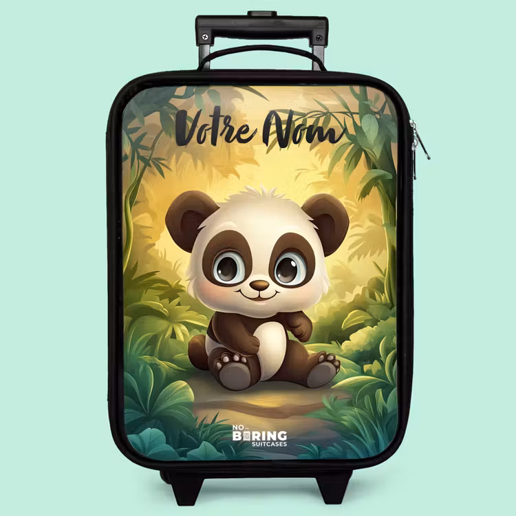 Valise enfant avec nom - Panda - Forêt de bambous - Vert — 3