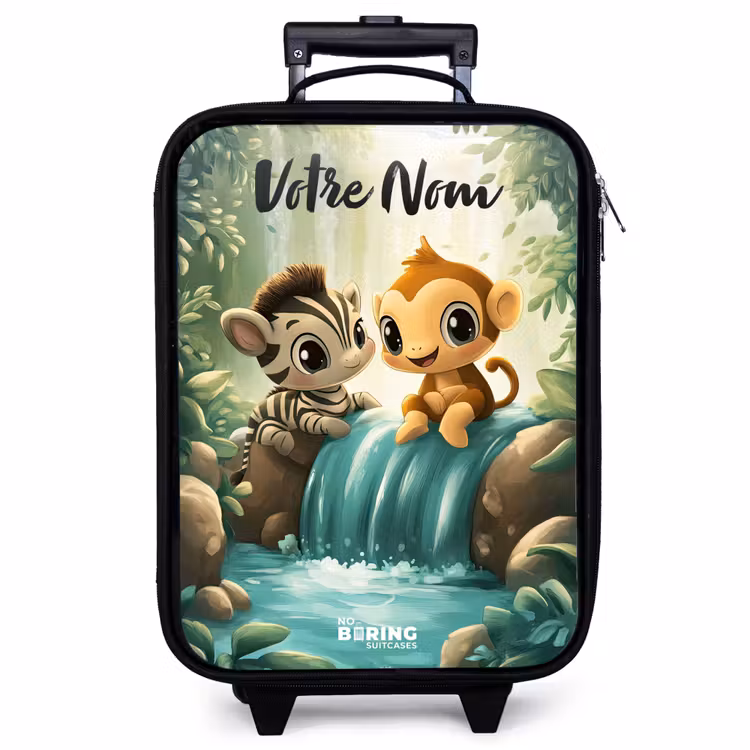 Valise enfant avec nom - Zèbre - Singe - Cascade - Rochers — 1