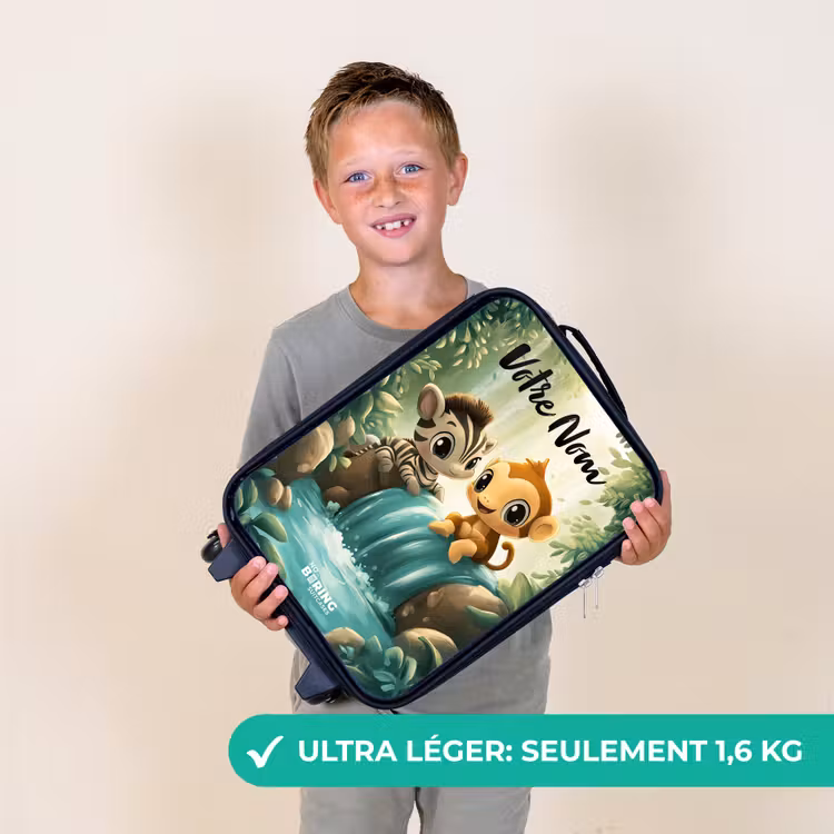 Valise enfant avec nom - Zèbre - Singe - Cascade - Rochers — 2