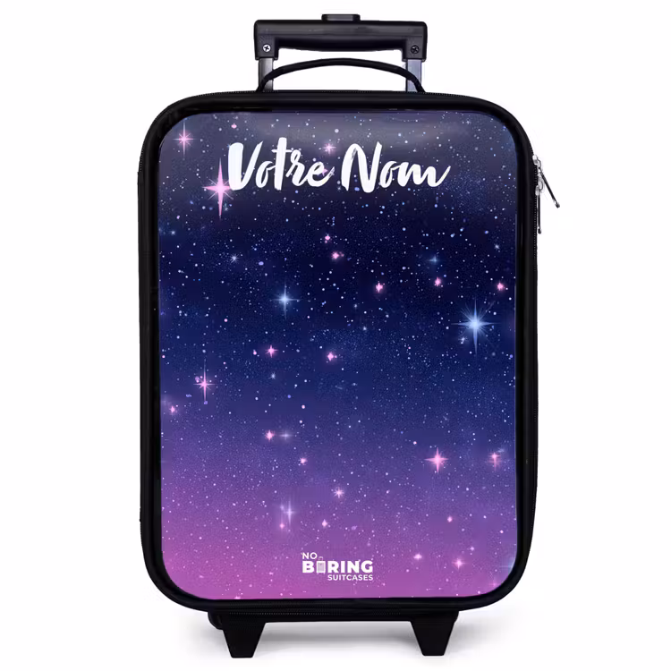 Valise enfant avec nom - Étoiles - Galaxie - Bleu - Rose — 1
