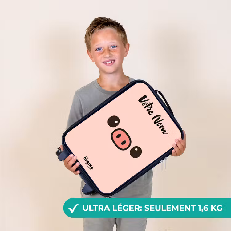 Valise enfant avec nom - Kawai - Cochon - Rose — 2