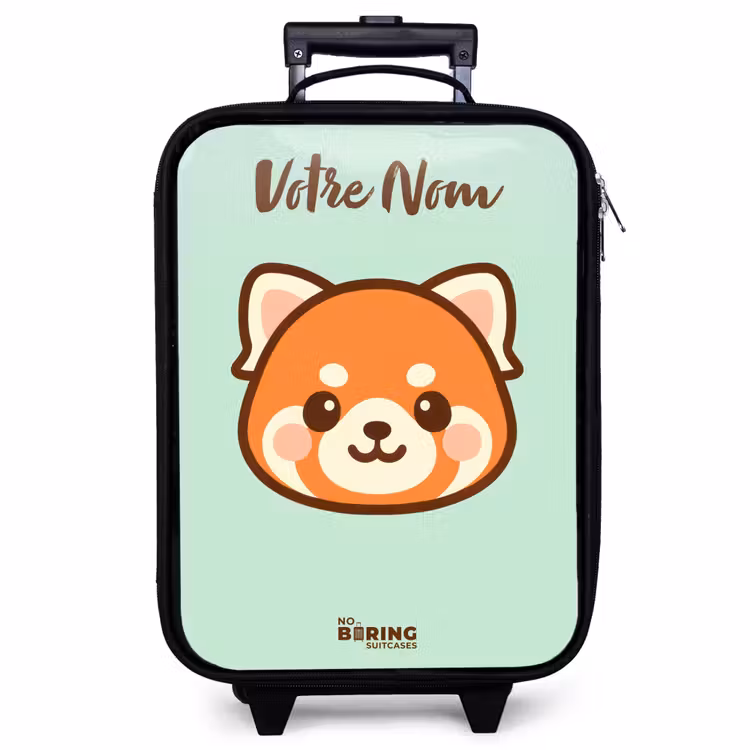 Valise enfant avec nom - Kawai - Panda rouge - Vert — 1