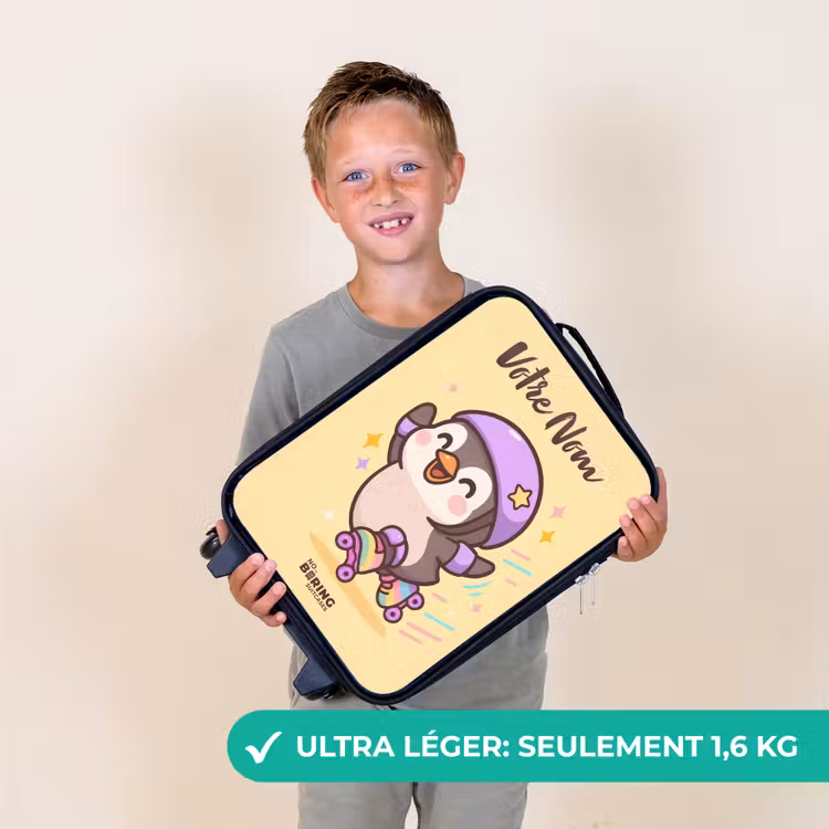 Valise enfant avec nom - Kawai - Pingouin - Patins à roulettes — 2