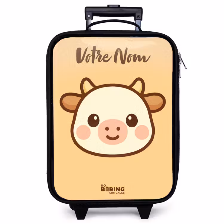 Valise enfant avec nom - Kawai - Vache - Marron — 1