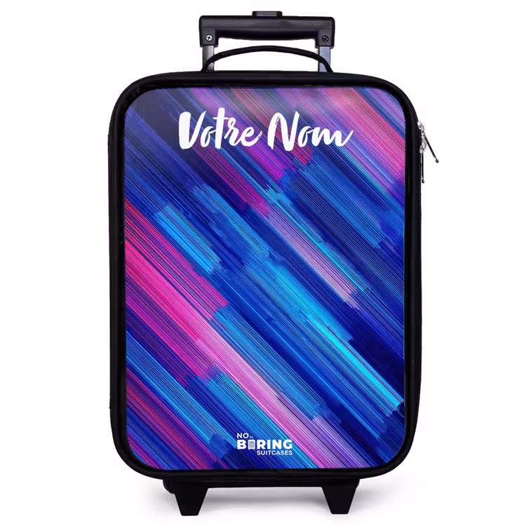 Valise enfant avec nom - Néon - Rayures - Abstrait - Bleu - Rose — 1