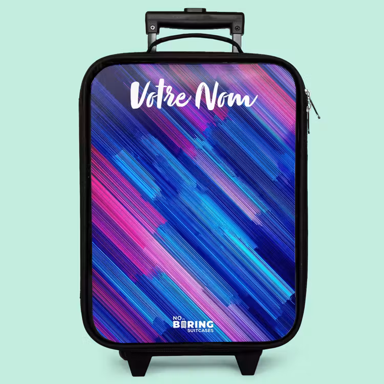 Valise enfant avec nom - Néon - Rayures - Abstrait - Bleu - Rose — 3