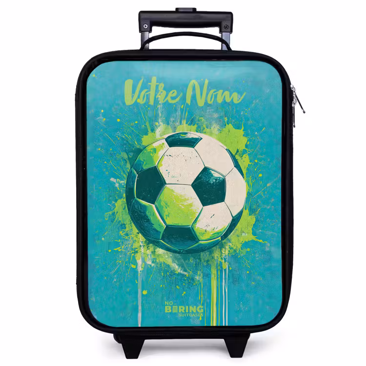Valise enfant avec nom - Vibrations footballistiques - Éclaboussures de peinture - Vert - Bleu — 1