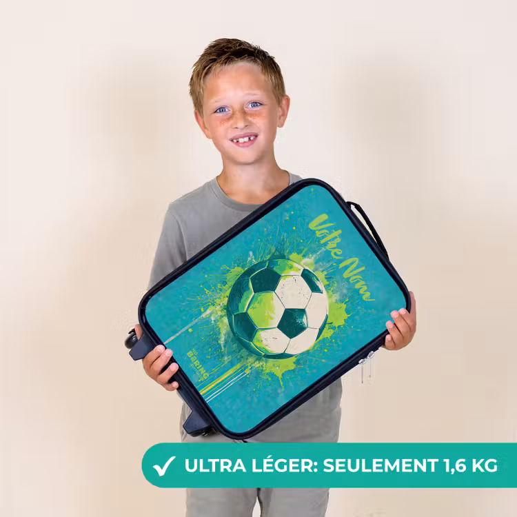 Valise enfant avec nom - Vibrations footballistiques - Éclaboussures de peinture - Vert - Bleu — 2