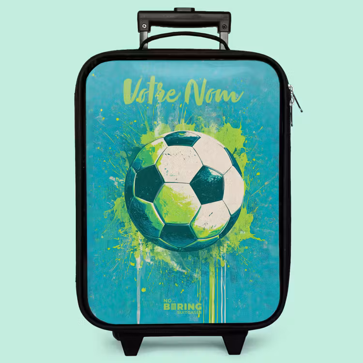 Valise enfant avec nom - Vibrations footballistiques - Éclaboussures de peinture - Vert - Bleu — 3