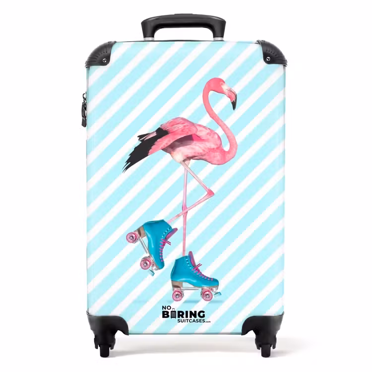 Valise - Flamant rayé sur patins à roulettes — 1