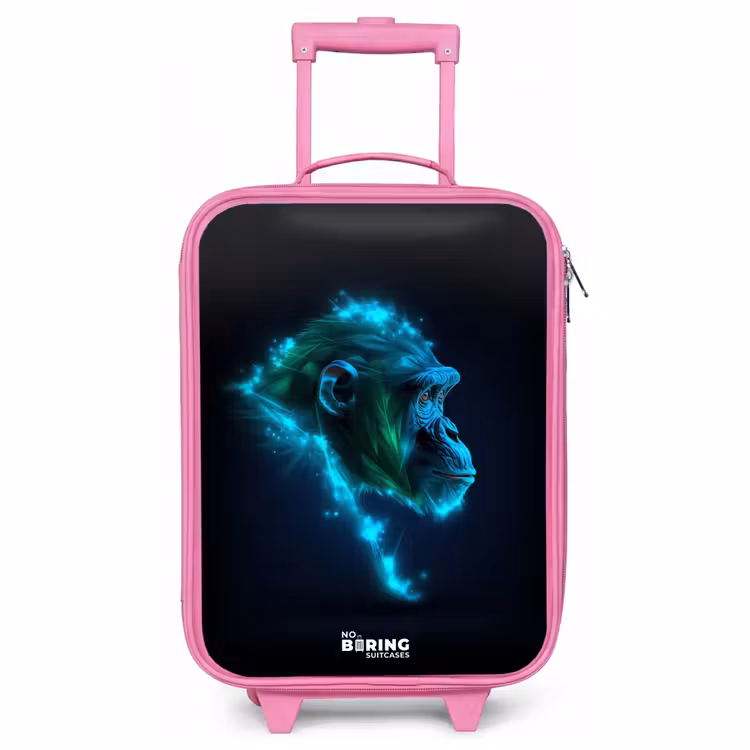 Valise enfant - Rose - Silhouette en néon d'un chimpanzé — 1