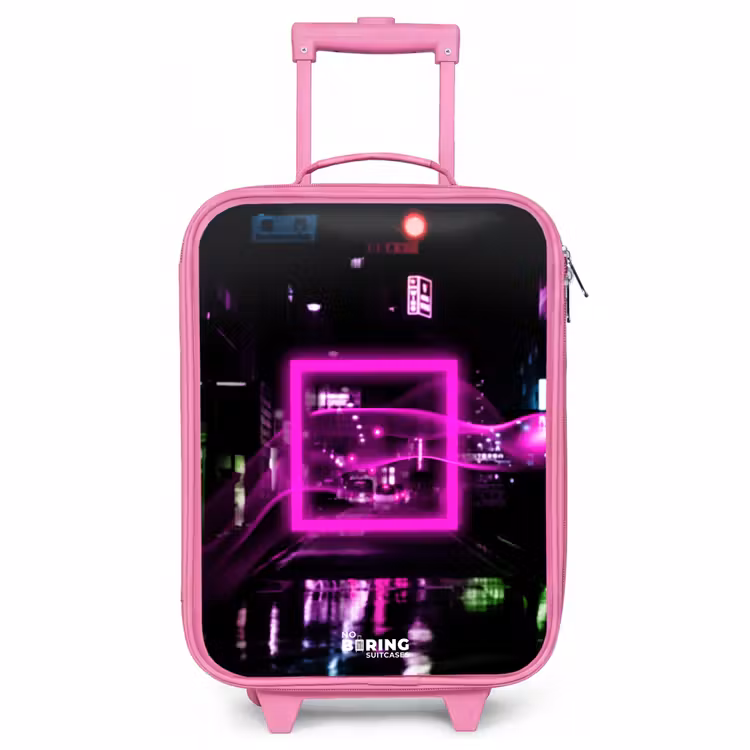 Valise enfant - Rose - Carré rose vif sur une rue mouillée — 1