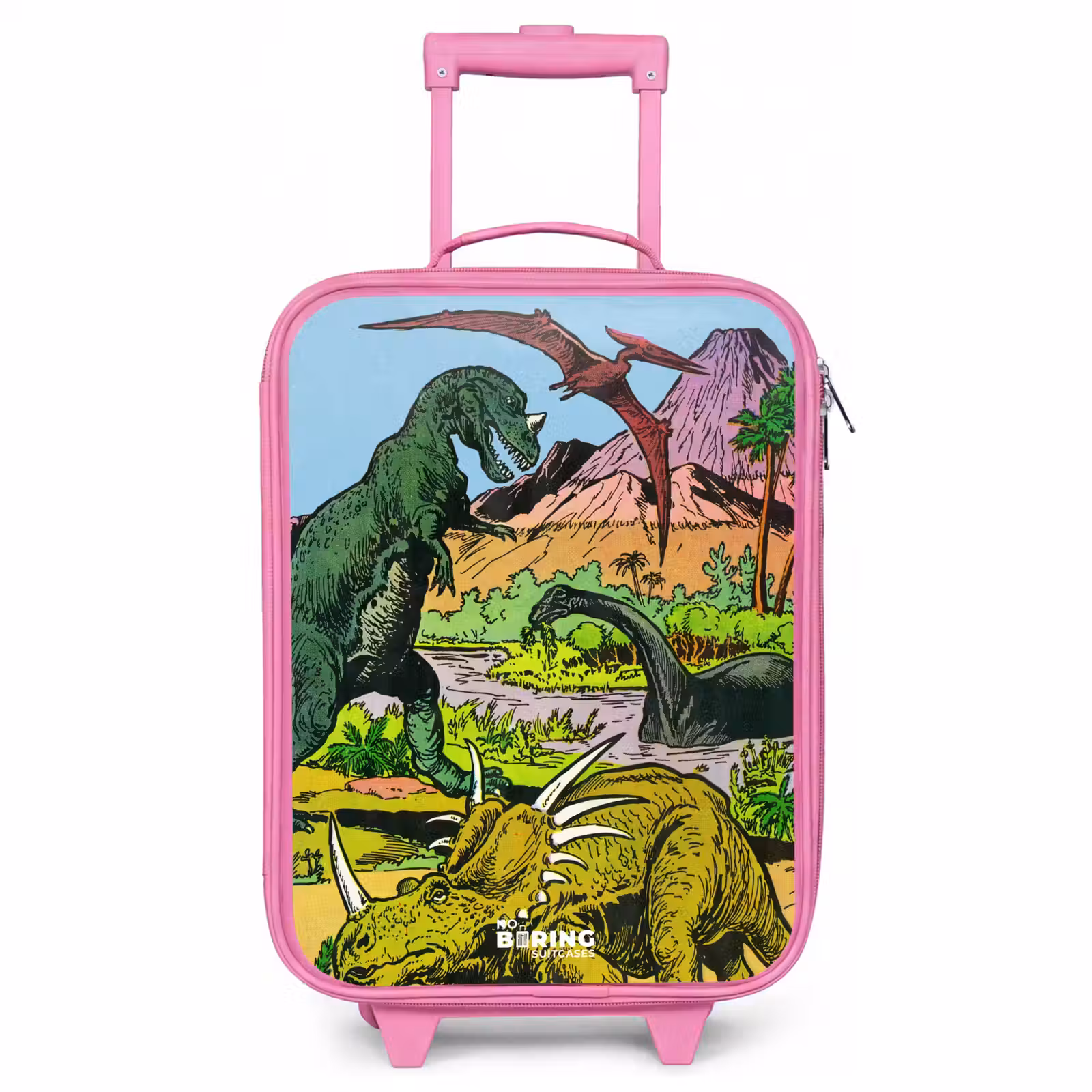Valise enfant - Rose - Des dinosaures sur un volcan — 1