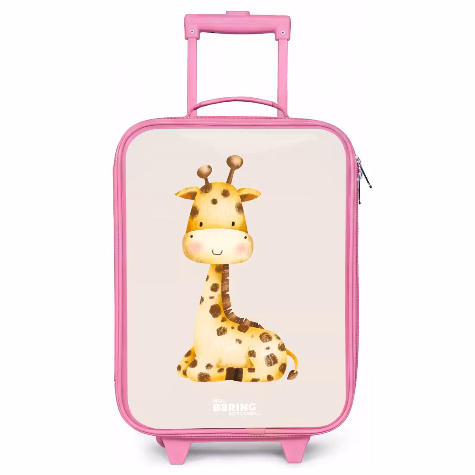 Valise enfant - Rose - Illustration d'une girafe couchée sur fond beige — 1