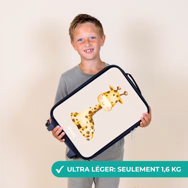 Valise enfant - Illustration d'une girafe couchée sur fond beige — 2