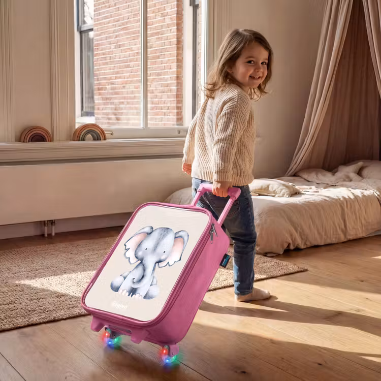 Valise enfant - Rose - Dessin d'éléphant sur fond beige — 2