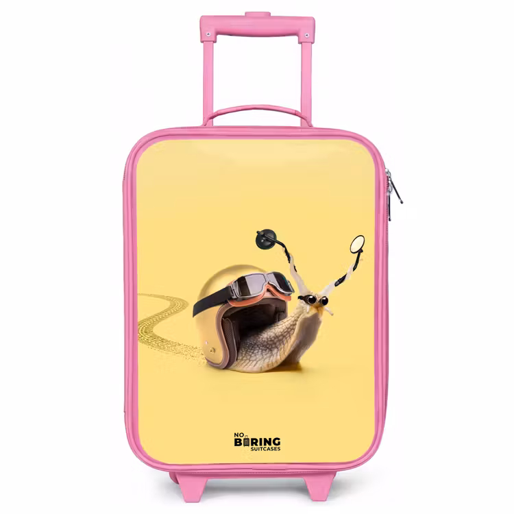 Valise enfant - Rose - Escargot avec casque de moto — 1