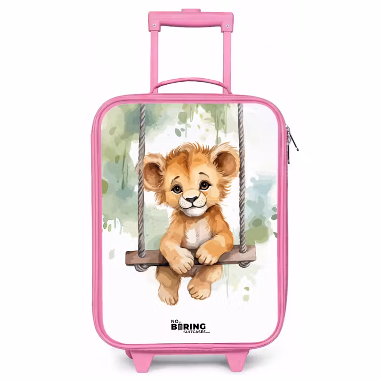 Valise enfant - Rose - Illustration d'un lionceau avec une balançoire — 1