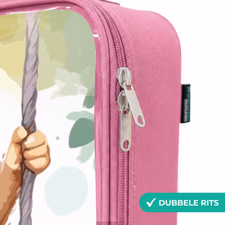 Valise enfant - Rose - Illustration d'un singe joyeux sur une balançoire — 7
