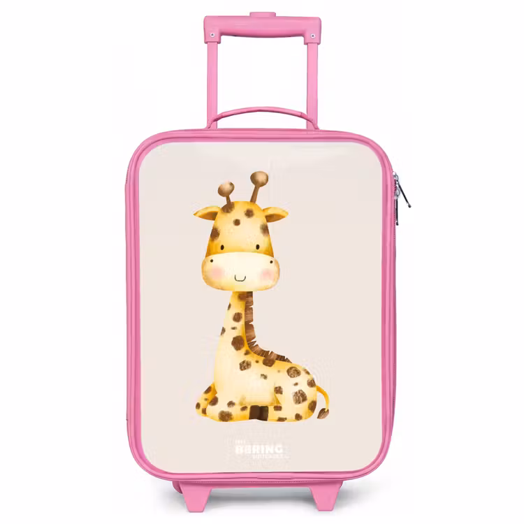 Valise enfant - Rose - Illustration d'une girafe couchée sur fond beige — 1