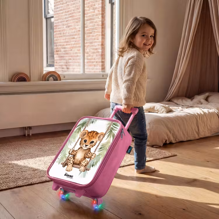 Valise enfant - Rose - Léopard sur une balançoire illustration aquarelle — 2
