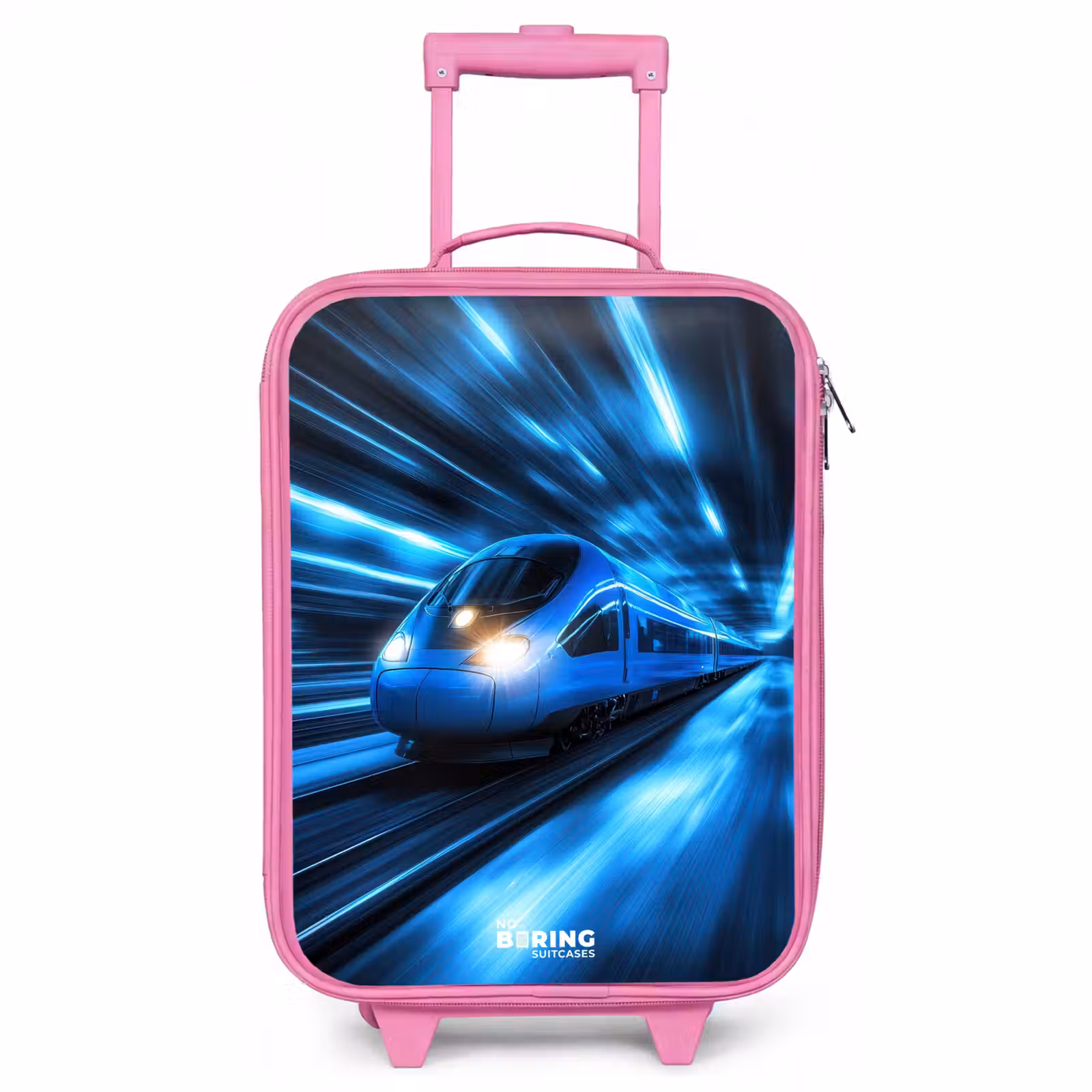 Valise enfant - Rose - Un train ultrarapide dans un tunnel bleu fluo — 1