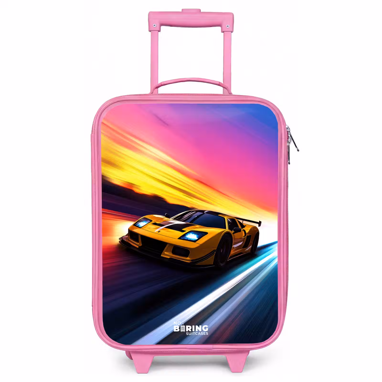 Valise enfant - Rose - Voiture de course jaune au coucher du soleil — 1