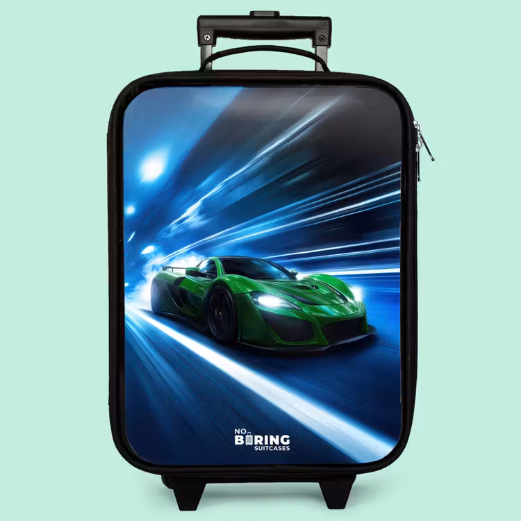 Valise enfant - La supercar verte brille à la lumière des néons — 3