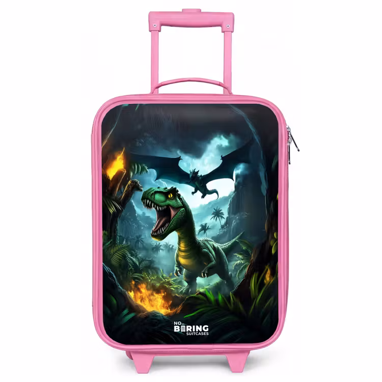 Valise enfant - Rose - Dinosaure et dragon dans une vallée brûlante — 1