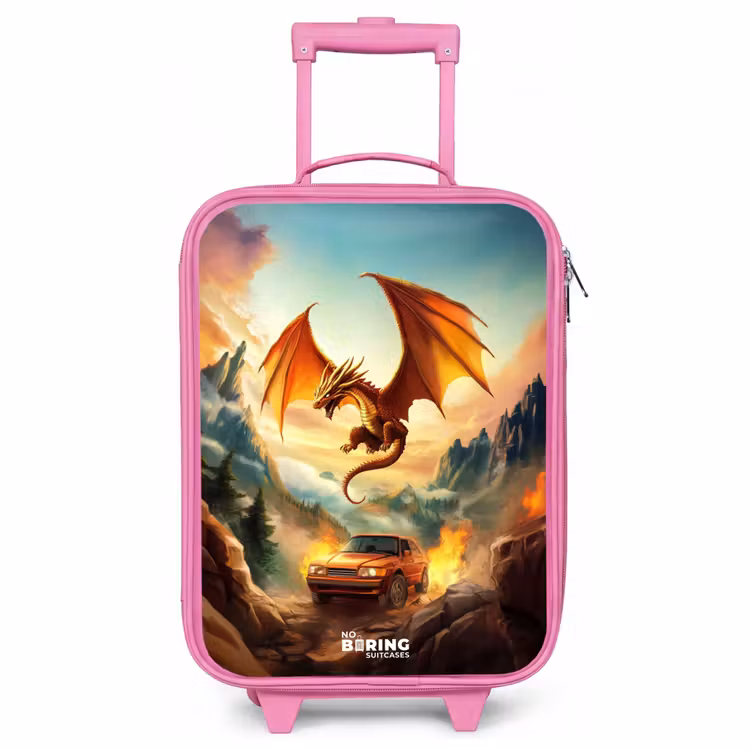 Valise enfant - Rose - Dragon volant sur une route de montagne enflammée — 1