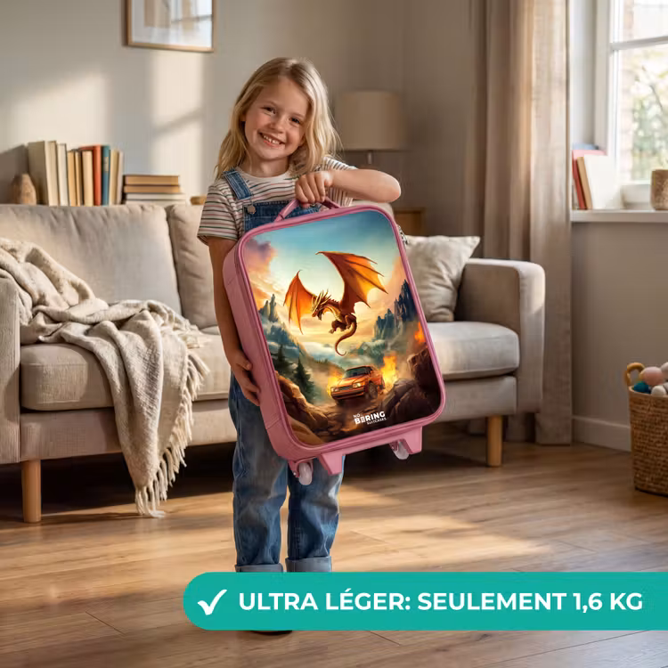 Valise enfant - Rose - Dragon volant sur une route de montagne enflammée — 3