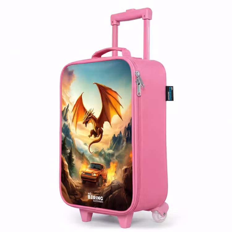Valise enfant - Rose - Dragon volant sur une route de montagne enflammée — 8
