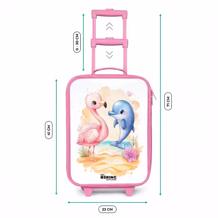 Valise enfant - Rose - Flamant rose et dauphin bleu sur une plage — 6