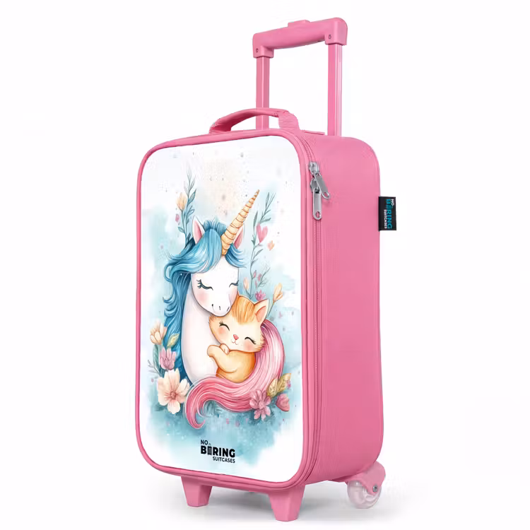 Valise enfant - Rose - Licorne à la crinière bleue et chaton orange — 8