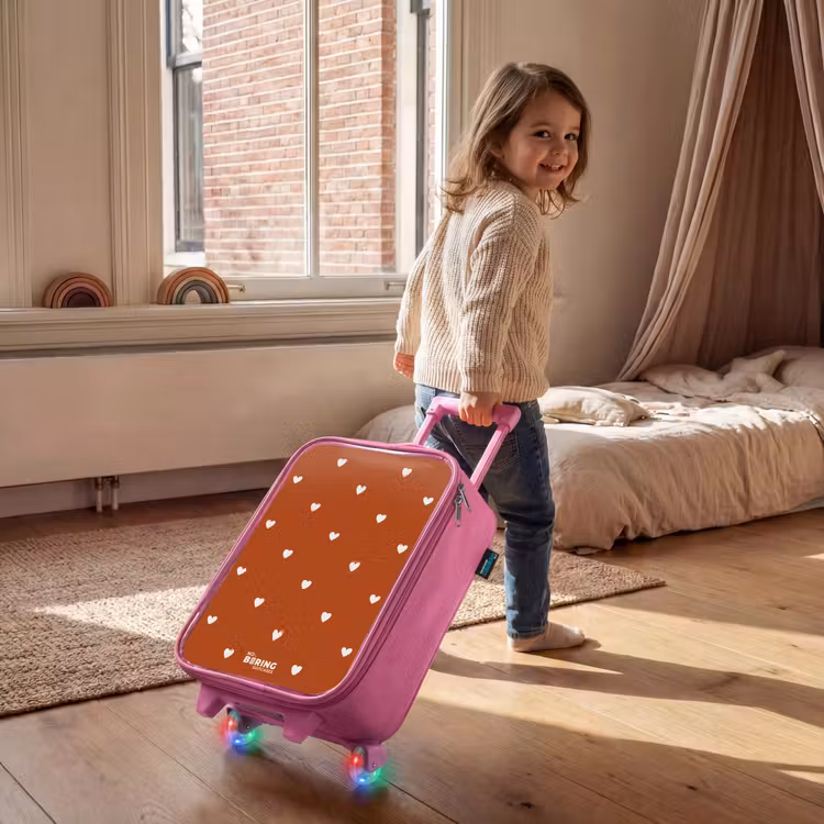 Valise enfant - Rose - Motif de cœur blanc sur fond orange-brun — 2