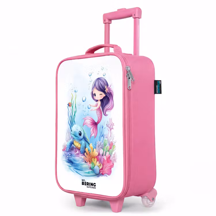 Valise enfant - Rose - Sirène avec tortue bleue parmi les coraux — 8