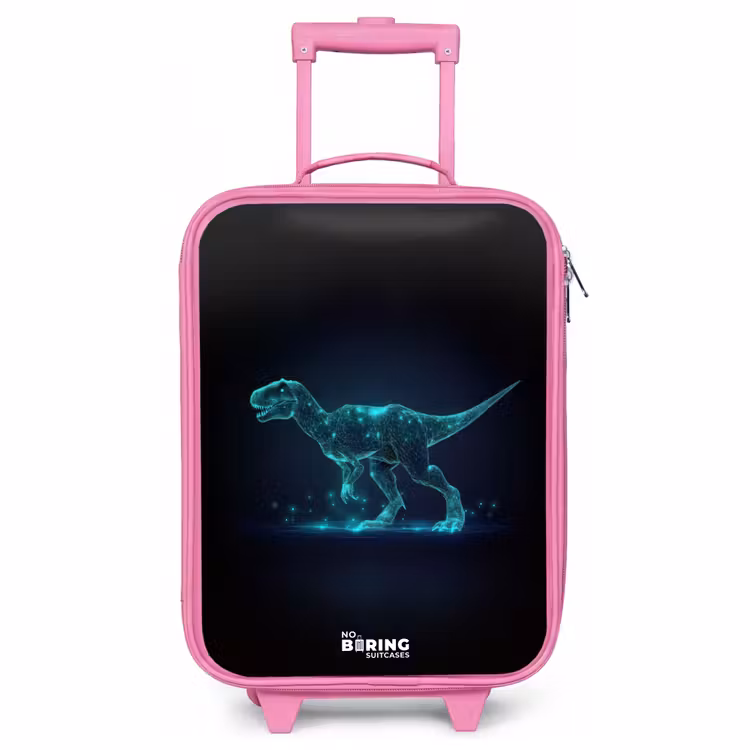 Valise enfant - Rose - T-Rex numérique dans un champ de lumière bleue — 1