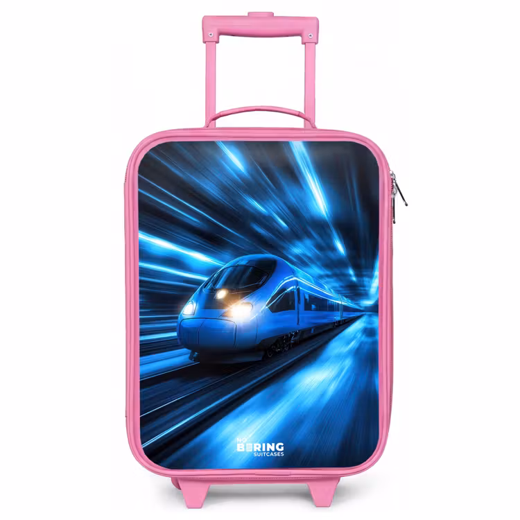 Valise enfant - Rose - Un train ultrarapide dans un tunnel bleu fluo — 1