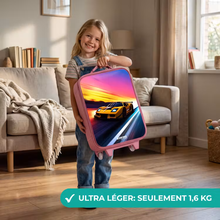 Valise enfant - Rose - Voiture de course jaune au coucher du soleil — 3