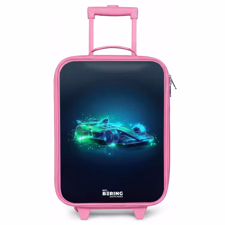 Valise enfant - Rose - Voiture de course néon en style numérique — 1