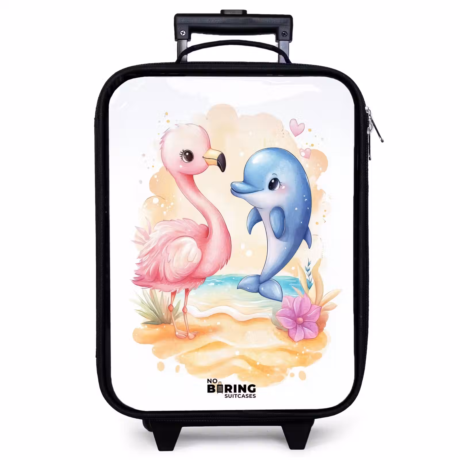 Valise enfant - Flamant rose et dauphin bleu sur une plage — 1