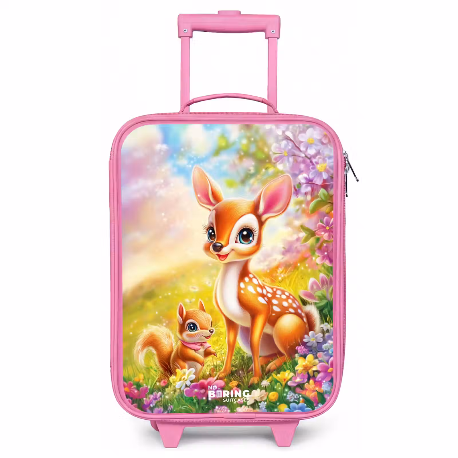 Valise enfant - Rose - Cerf et écureuil dans un champ de fleurs coloré — 1