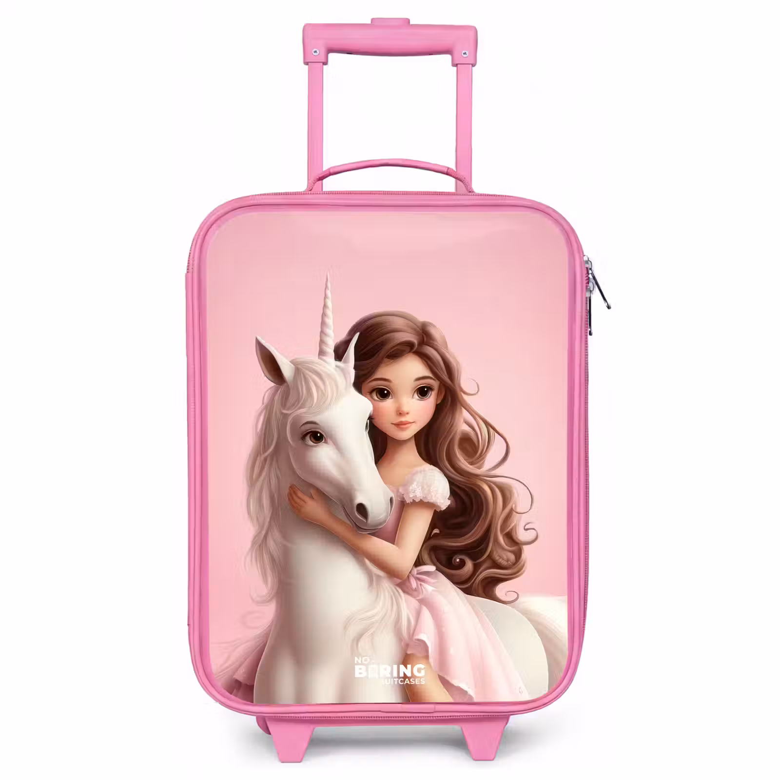 Valise enfant - Rose - Fille avec licorne blanche sur fond rose — 1