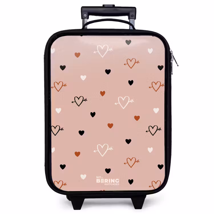Valise enfant - Cœurs avec flèches en noir, blanc et rose — 1