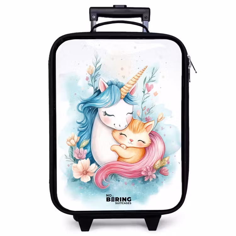 Valise enfant - Licorne à la crinière bleue et chaton orange — 1