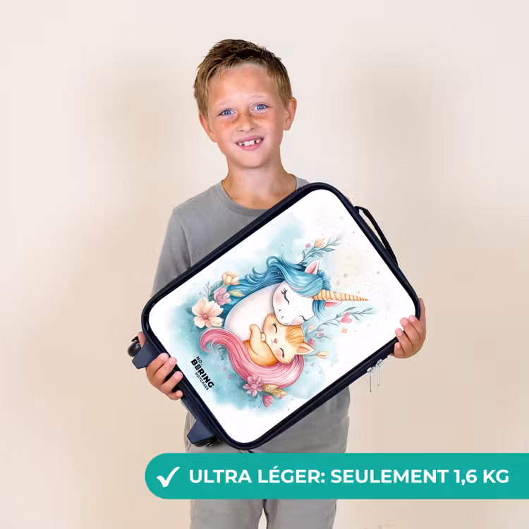 Valise enfant - Licorne à la crinière bleue et chaton orange — 2