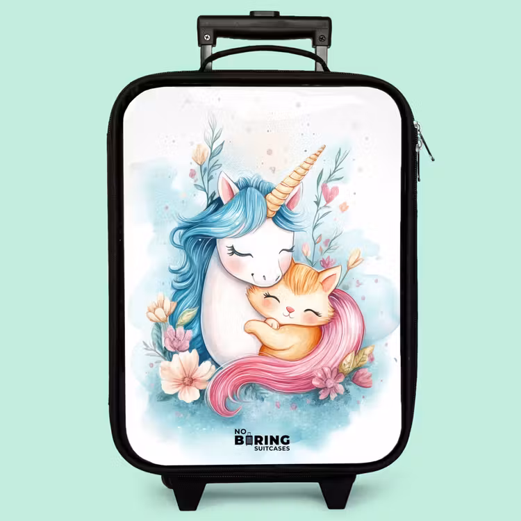 Valise enfant - Licorne à la crinière bleue et chaton orange — 3