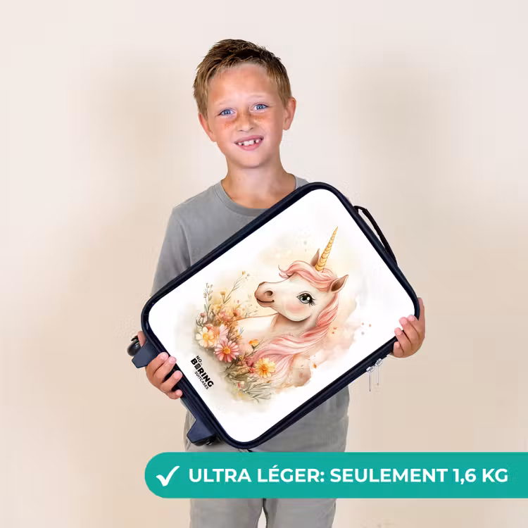Valise enfant - Licorne à la crinière rose parmi des fleurs pastel — 2